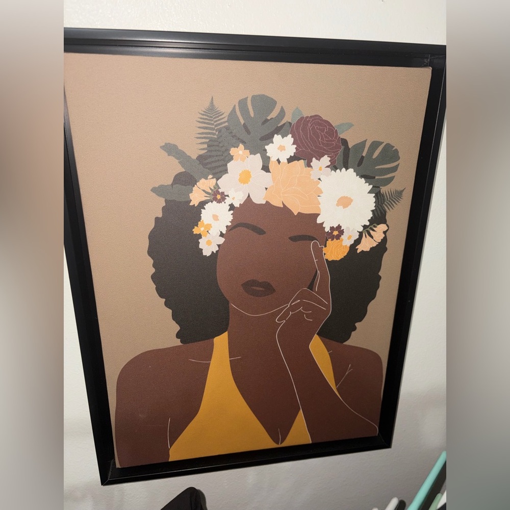 Floral Crown Woman Print in Warm Tan & Mustard